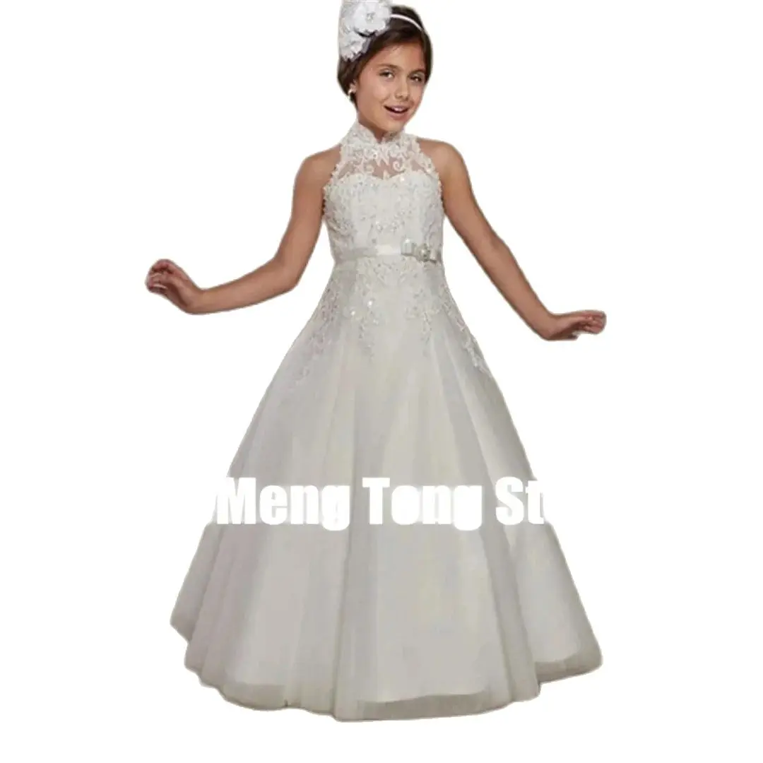 Flower Girl Dresses Ball Gown Lace Sleeveless Tulle Long Pageant Wedding First Communion Dresses for Girls