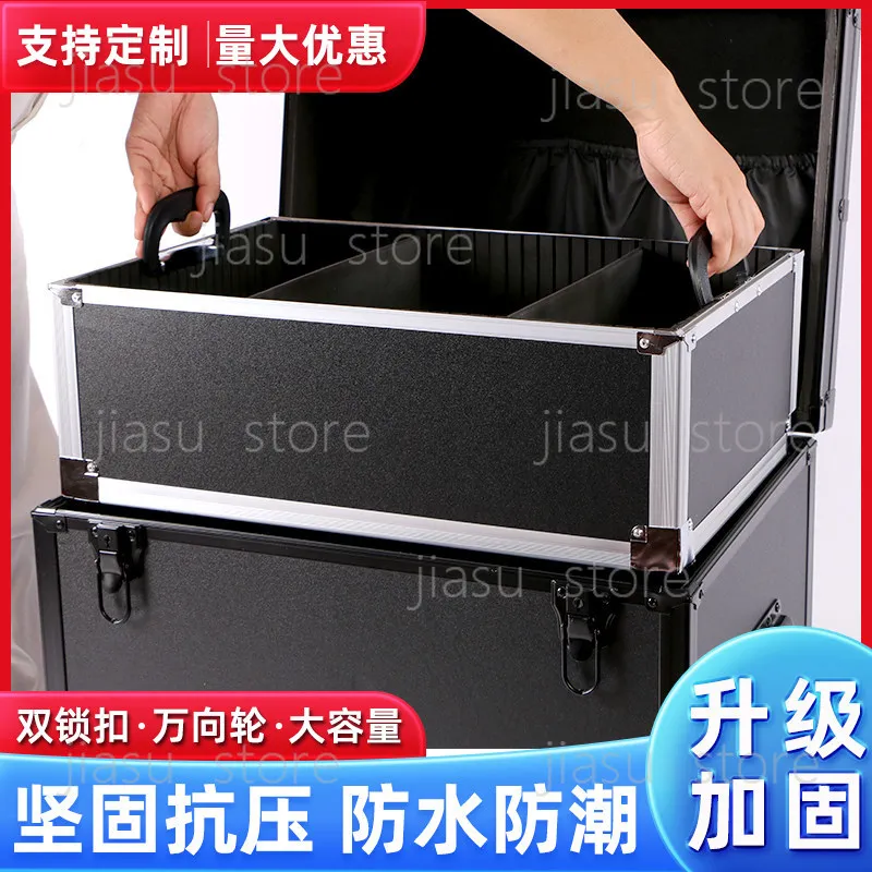 Black Aluminum Tool Case with Trolley Handle, Instrument Storage Aviation Box, Custom Hardware Transport Protection Case