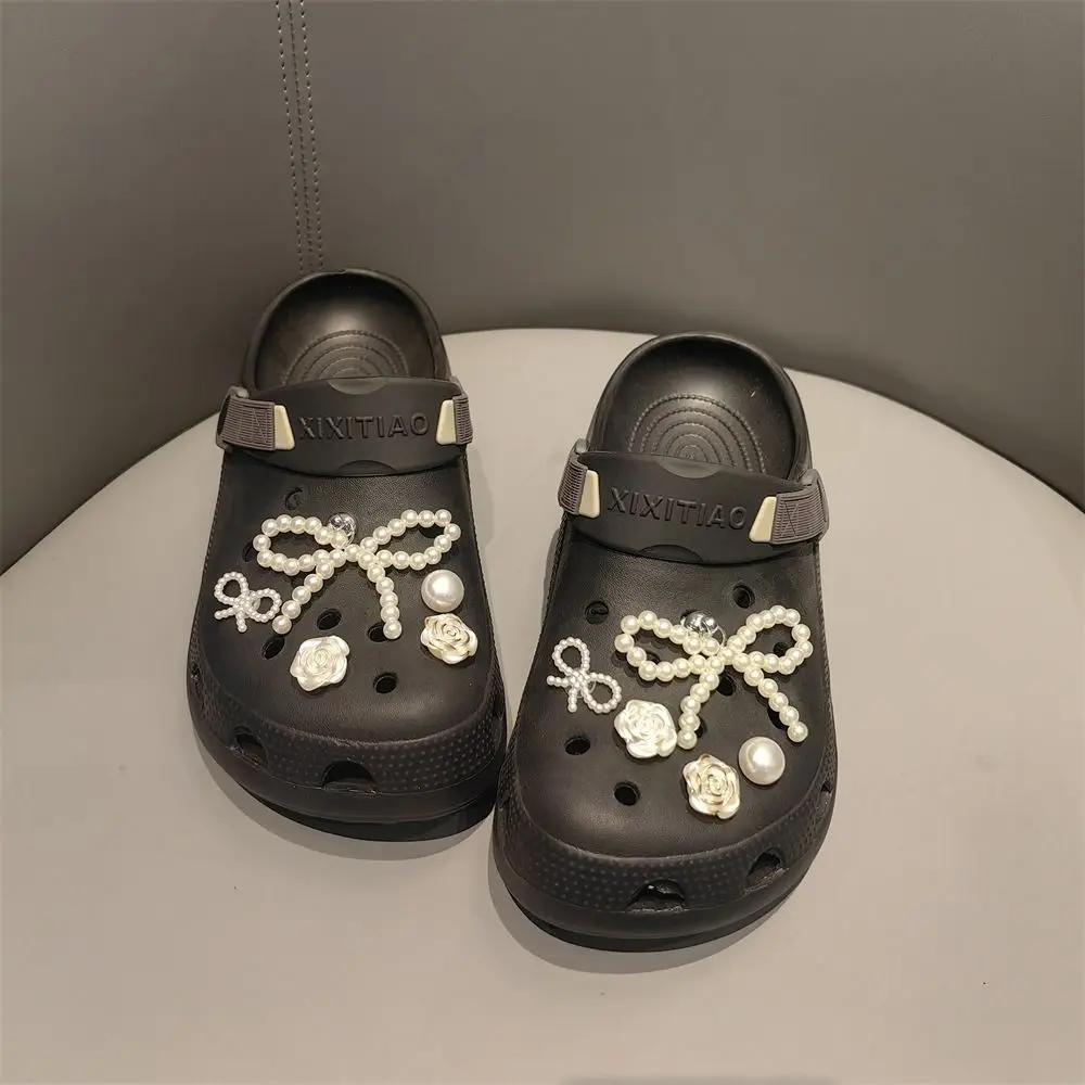 10Pcs Pearl Bowknot Flower Beach Shoe Charms Detachable Clip Buckle Shoe Decorations DIY Perforated Shoes Accessories