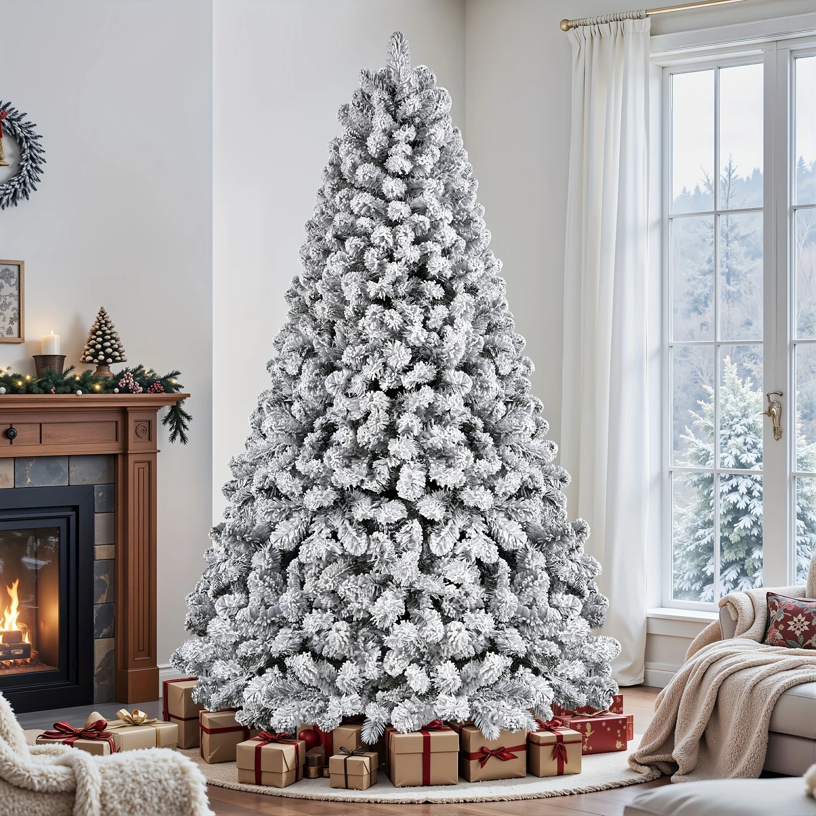 

New style all-snow felt Christmas tree, 100-450 warm white LED lights, 301-1213 lush branches. Ideal holiday decoration