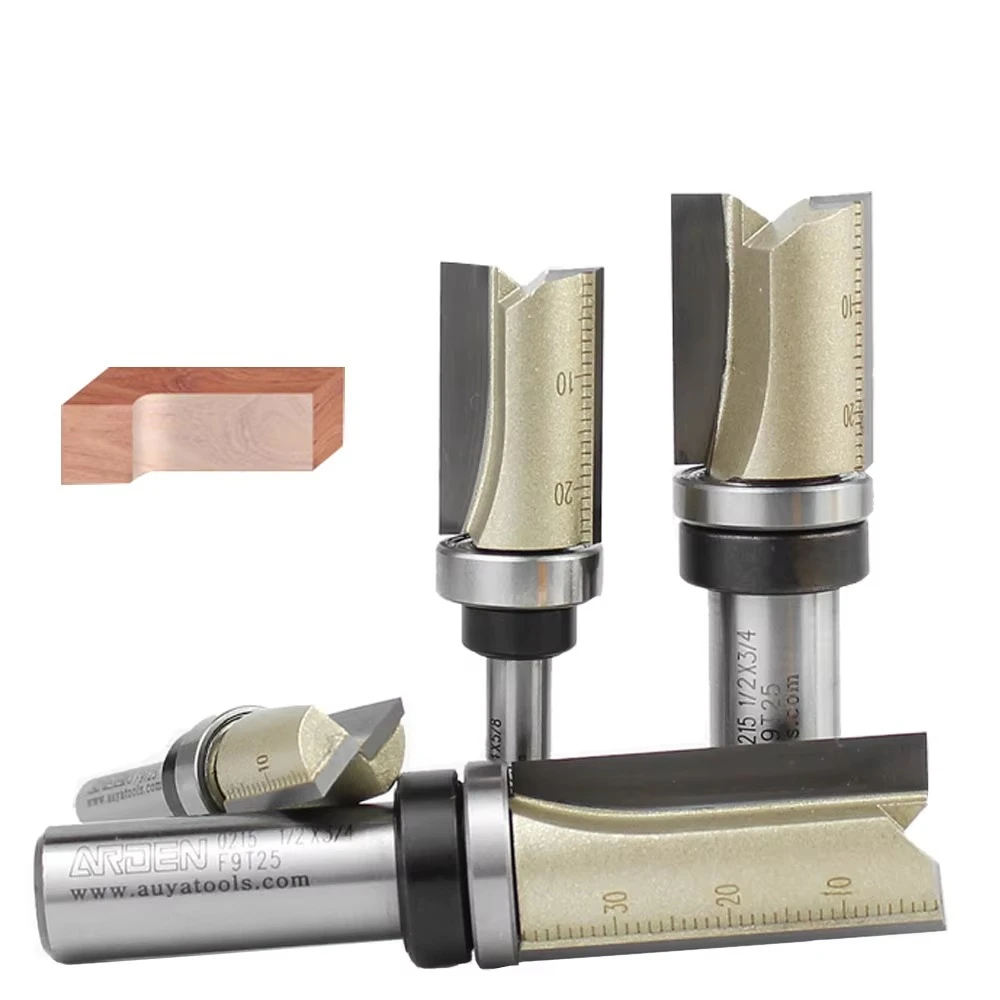 2F Straight Bit with Bearing Woodworking Cutting Trimming Milling Cutter Carbide Alloy Wood MDF Plywood Particle Board