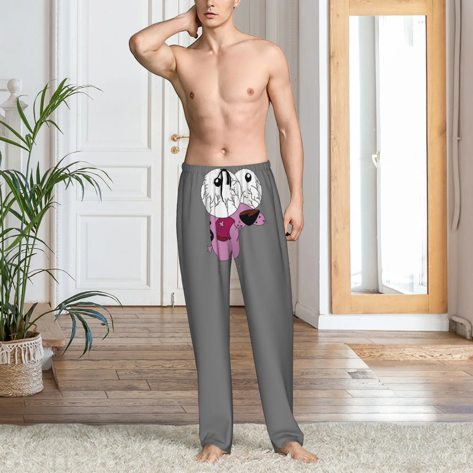 Custom Print Men C-Courage The Cowardly Dog Frightened Eyes Pajama Pants  Sleepwear Sleep Lounge Bottoms with Pockets view 6