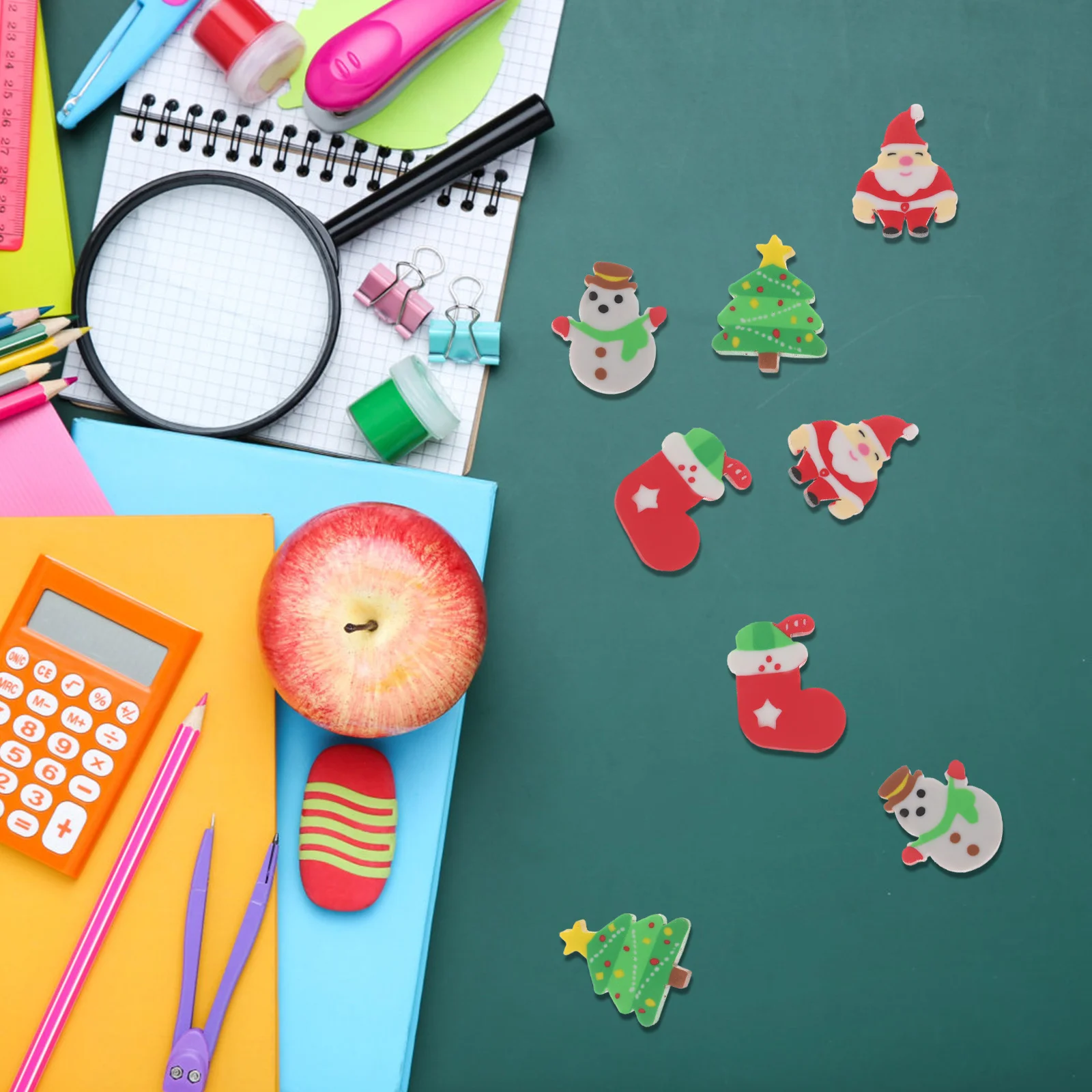 50Pcs Kids Cartoon Erasers Set Christmas Tree Santa Claus Snowman Shaped Fun Educational Tools Classroom Incentives Stocking