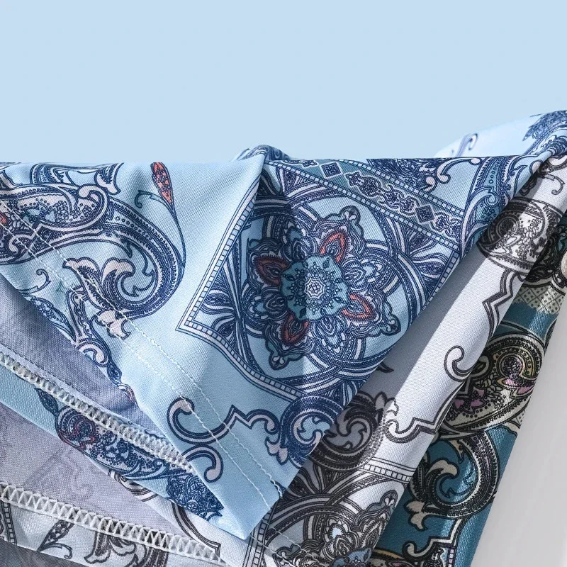 Ice sensitive fabric random ethnic printing production and sales of 5-piece men's flat corner underwear, soft and skin friendly