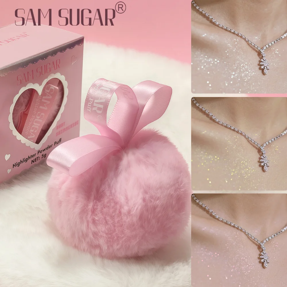 Pink Peach Shining Powder High Glitter Makeup For Face Body Collarbone Highlighting With Soft Puff Multi Use Cosmetic