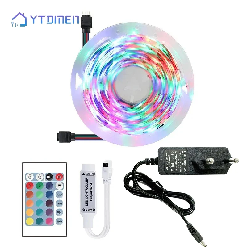 DC 12V SMD2835 RGB LED 5M Waterproof Light Strip 60LEDs/M 24 Keys Wireless Remote Controller 12V 1A EU Plug Adapter