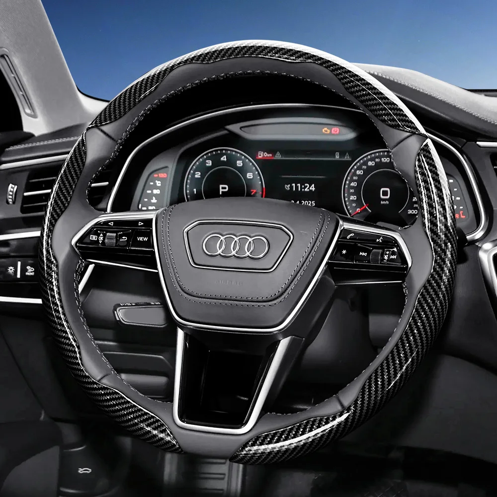 Suitable for Audi Carbon Fiber Texture Steering Wheel Cover with Segmented Quick-Release Design, Durable, for Models Such as Q5 Q3 A4 A6 Q7 Q8 Q4 Q6 E-Tron A3 A5 A7 Q2, Available in Black, Blue, and Red