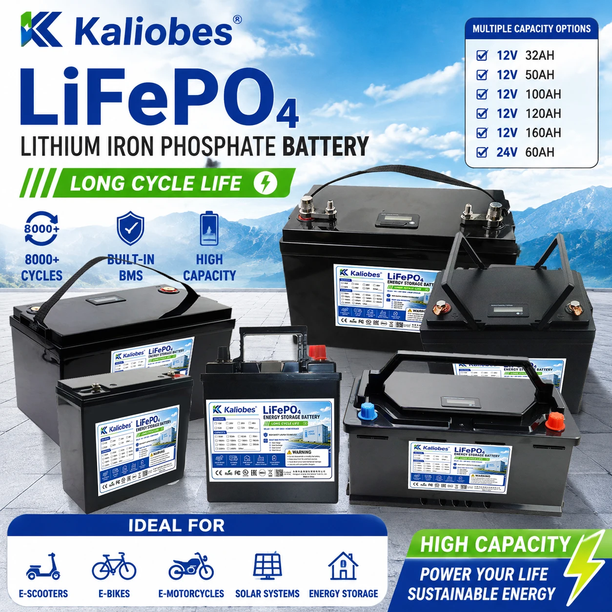 12V 32ah 50Ah  100AH 120Ah 160Ah 24V 60Ah LiFePO4 Battery Deep BMS Protection For Solar Marine Industrial Energy Storage System