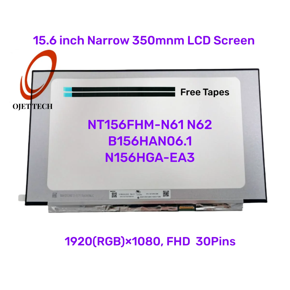 

For Laptop 15.6 FHD 1920X1080 LED Display Replacement N156HGA-EA3 Matrix NT156FHM-N61 N62 B156HAN06.1