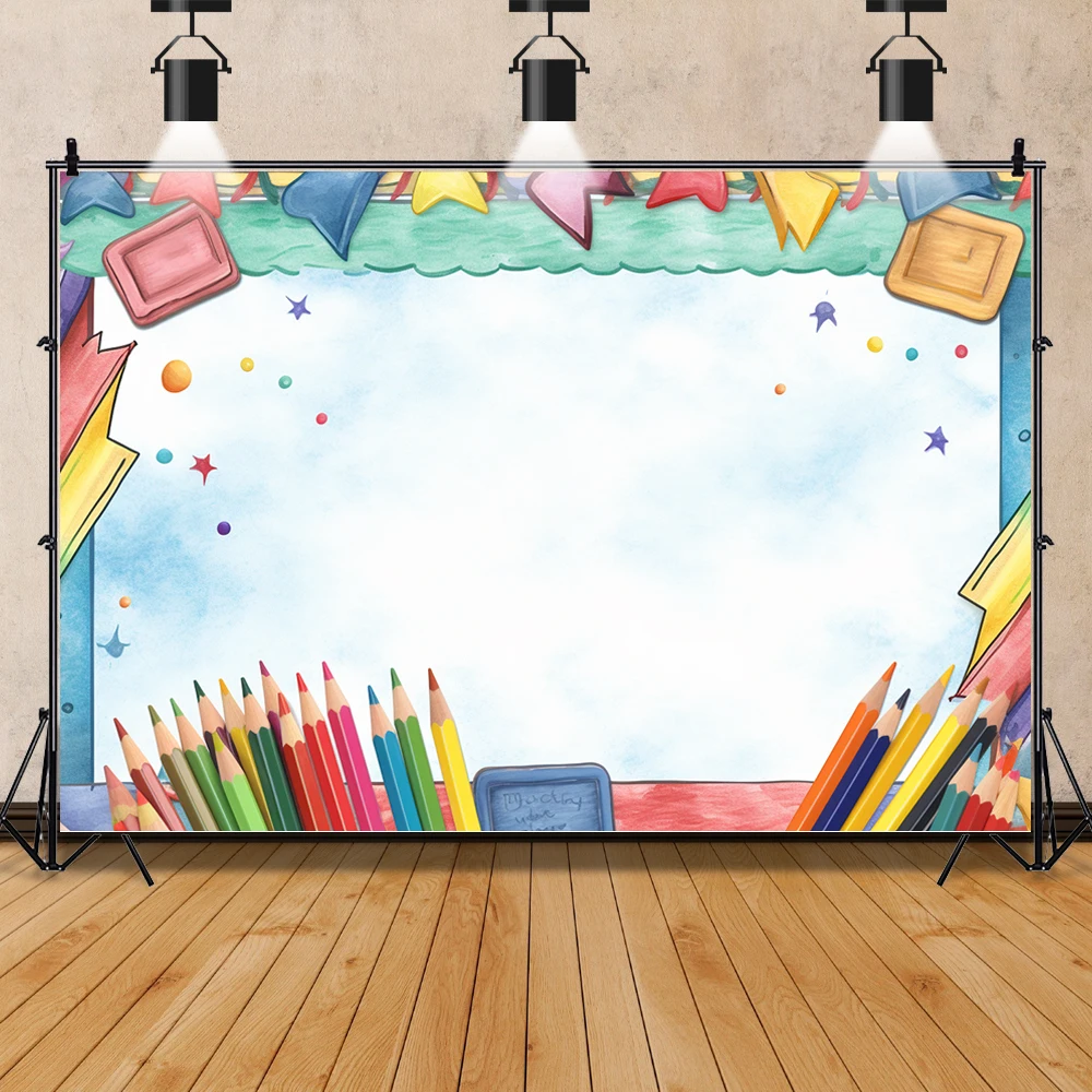 Back to School Photography Backdrop Children Baby Black Blackboard Pencil Graduation School Supplies Custom Backgrounds