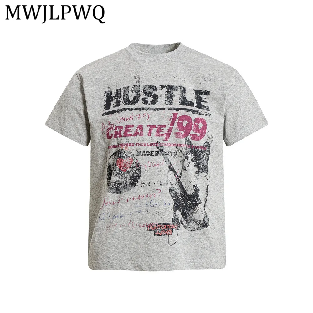 

MWJLPWQ Street Trendy Men's Print Short-Sleeve T-Shirt New Spring Summer Loose Casual Round-Neck Tops Ins Hip-Hop Style 16249