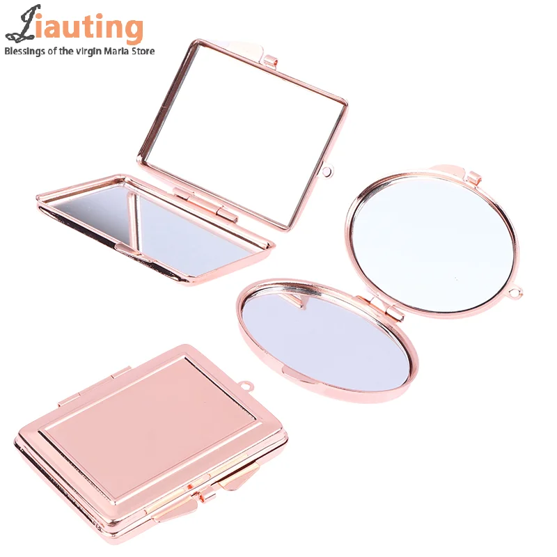 Mini składane lusterko brelok okrągłe serce owalne kwadratowe dwustronne lusterko kosmetyczne metalowe składane lusterko do makijażu