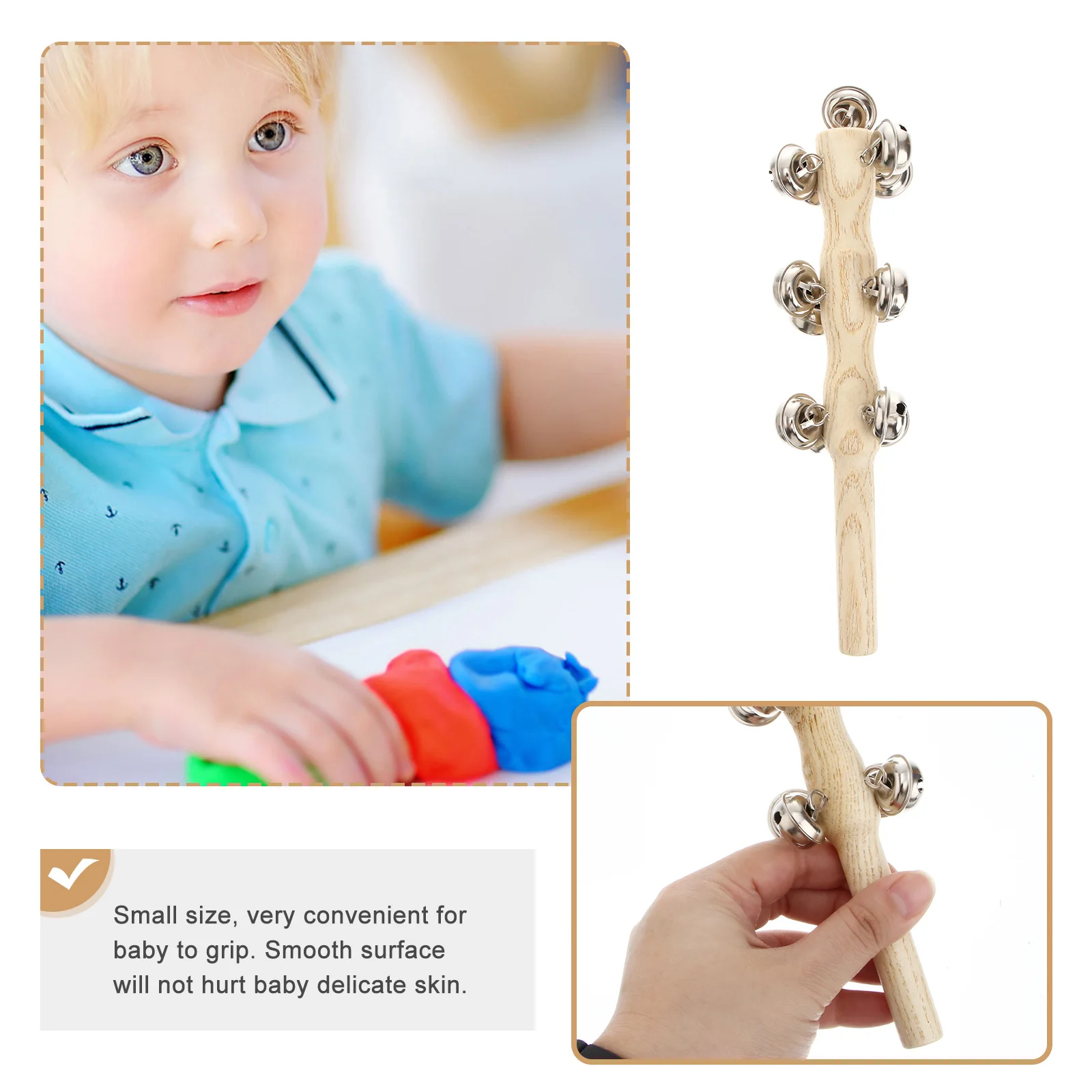 3 szt. Drewniane grzechotki dla niemowląt, dzwoneczki do trzymania w ręce, edukacyjny instrument muzyczny, rozwijający słuch, mały rozmiar, łatwe do chwytania