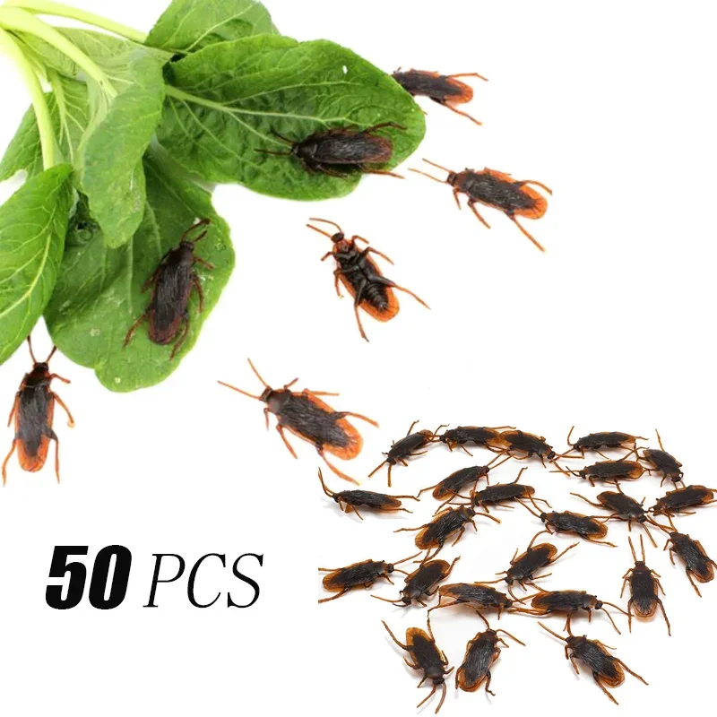 

50Pcs Cockroaches Halloween gadget Plastic Joke Decoration Props Rubber Toy Gags Practical Jokes Toys Plastic Bugs Cockroach