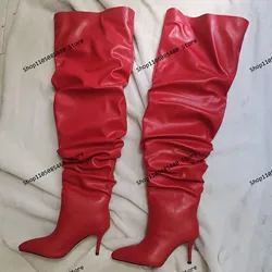 2023 New Super High Heel Boots Women's Stiletto Over Knee Synthetic Leather Long Boots Woman Boots Big Thigh High Boots 44