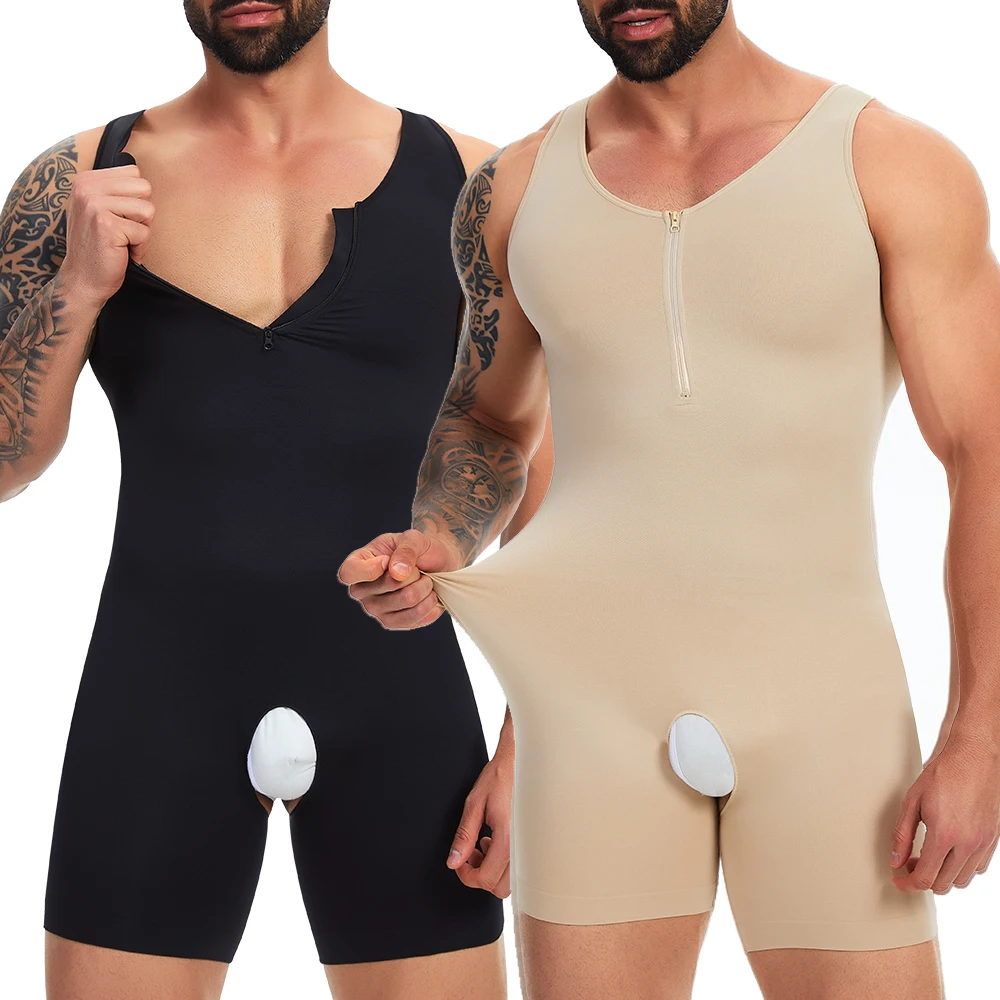 Zipper Sleeveless Bodysuit Men Full Body Shaper Compression Undershirt Shapewear Tummy Control Faja Para Hombres Slimming Vest