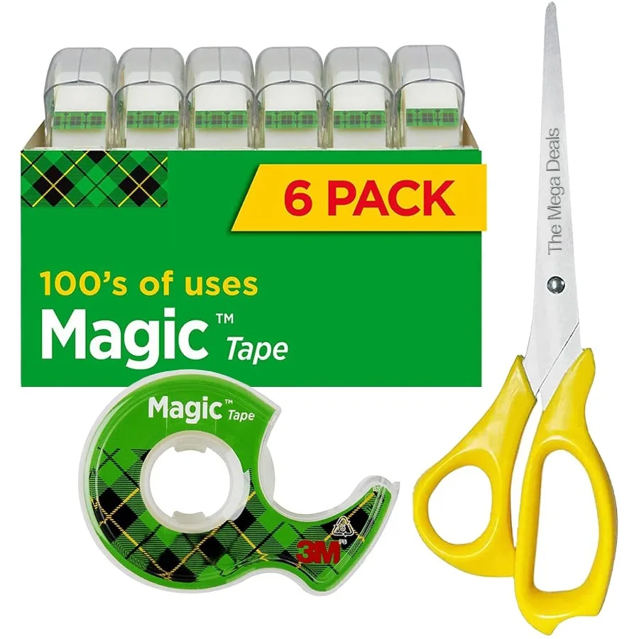 

Magic Tape 6 Packs Clear Tape with Dispensers for Office and Home Use Invisible Tape x 300 Inches with Precision Cutting and a