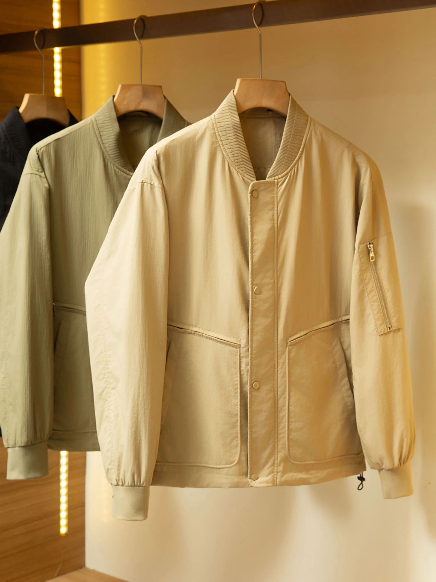 

Loose Casual Men's Baseball Jaet Spring Autumn New Sle Pilot Workwear Top Polyester Fiber Long Sve Zipper Closure