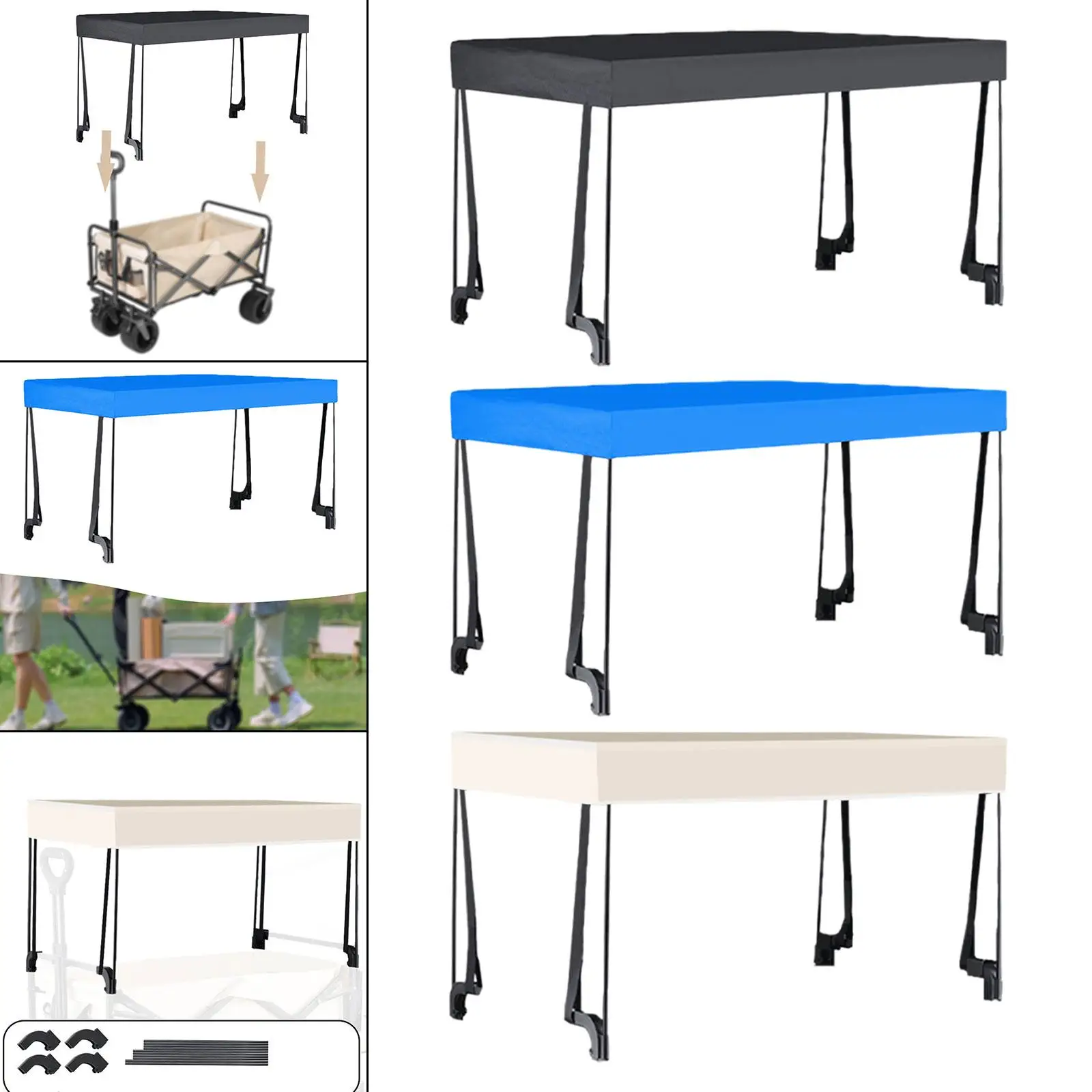 

Тент-навес с опорными стойками из ткани Оксфорд, портативный, простая установка, для тележек, солнцезащитный, для 8-дюймовых кемпинговых тележек, для использования на улице