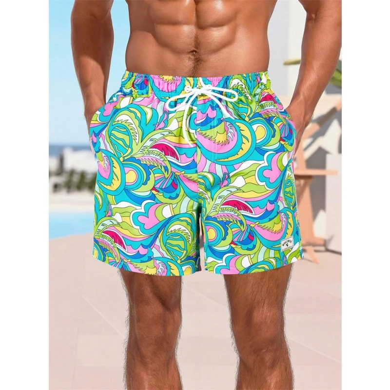 

3D Printed Quick Dry Short Pants For Men Colorful Paisley Pattern Board Shorts Summer Hawaiian Casual Loose Sports Swim Trunks