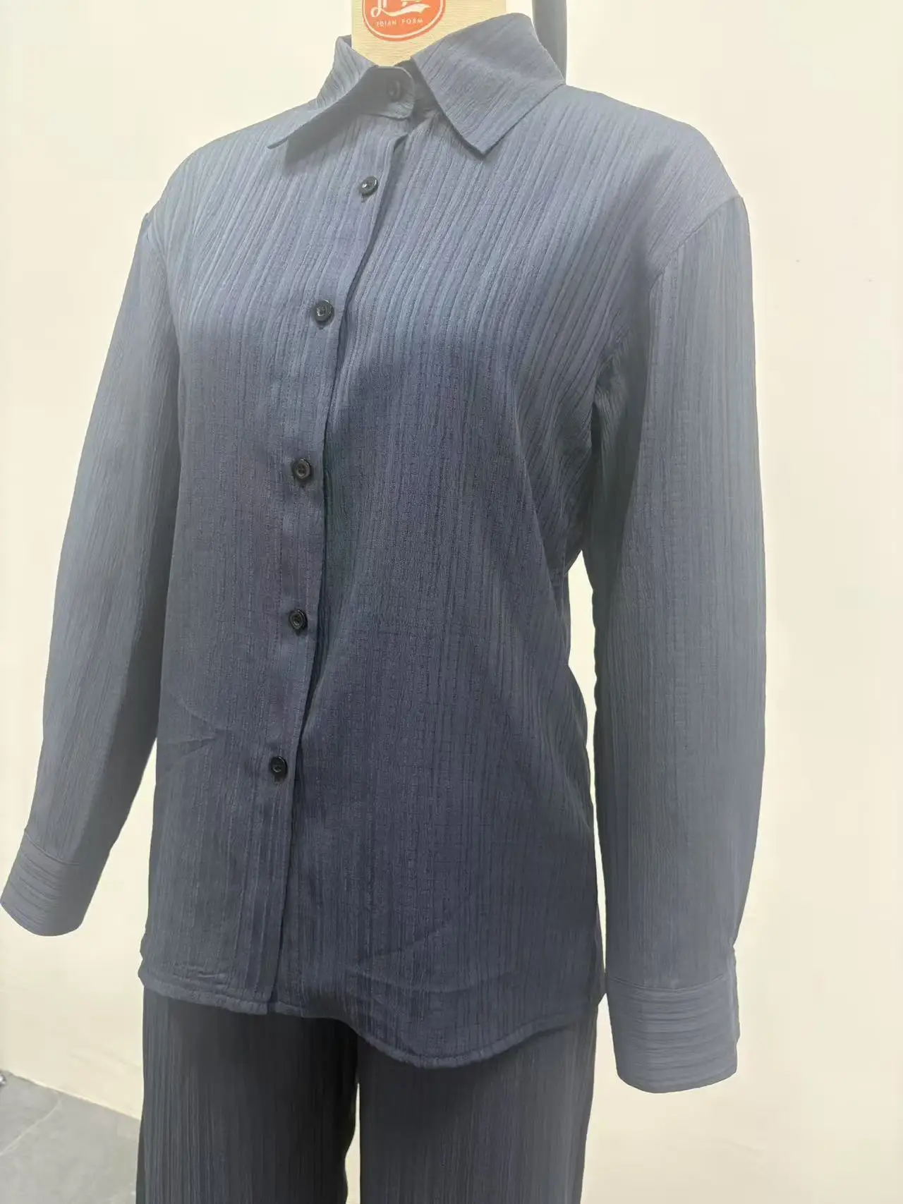 Womens Fall Clothes 2025 Solid Color Lapel Button Long-sleeved Shirt + Elastic Waist Wide-leg Trousers Loose 2 Piece Set Outfit