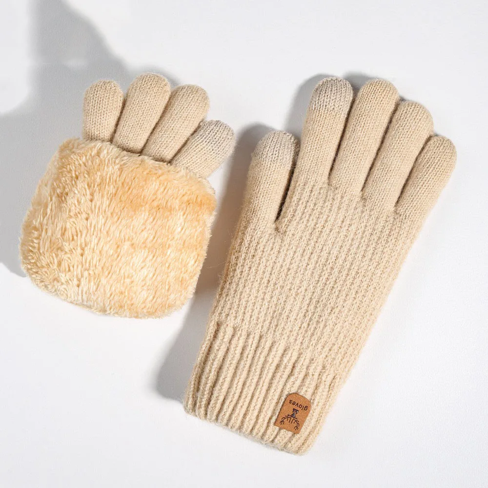 Women's And Men's Gloves Knitted Gloves Warm Cold Resistant Outdoor Cycling Double Layer Velvet Thick Touch Screen Winter Gloves