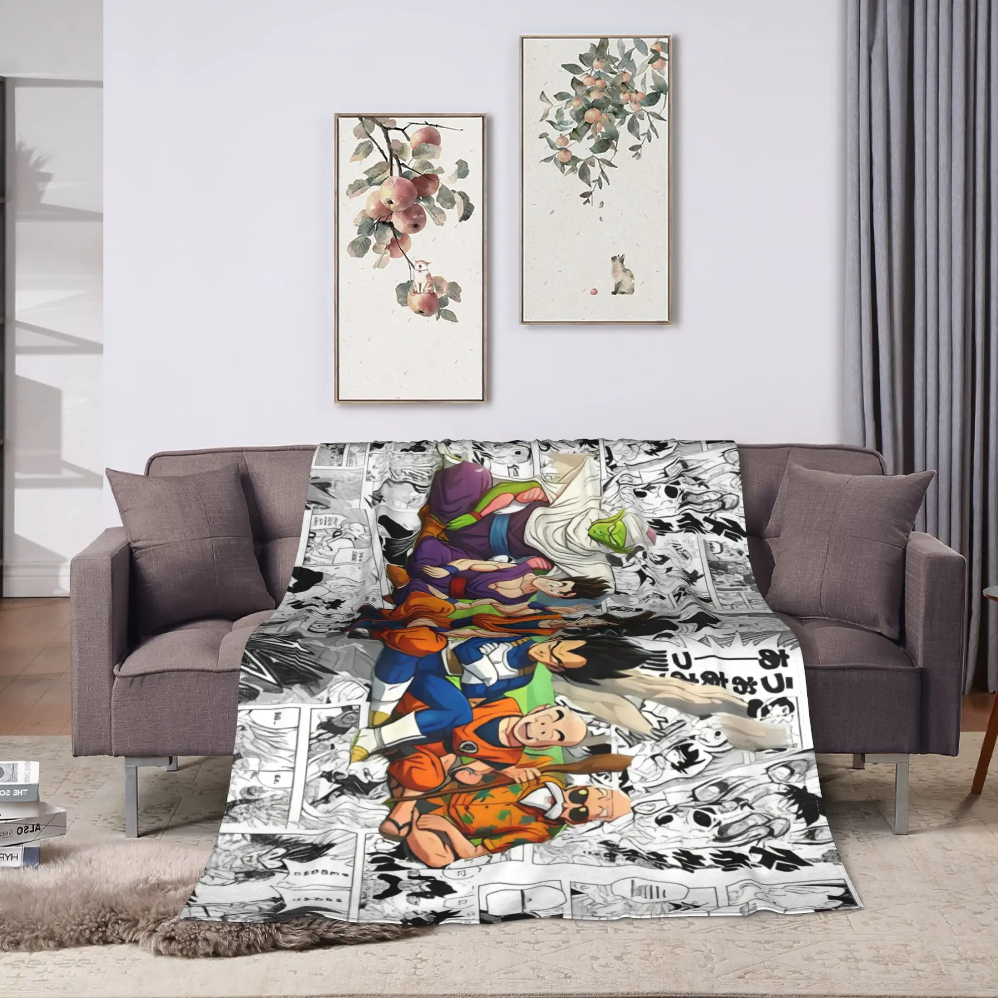 Goku Character Manga Collage Blanket Travel Flannel Throw Blanket For Couch Chair Sofa Bed Warm Soft Quality Bedspread Gift