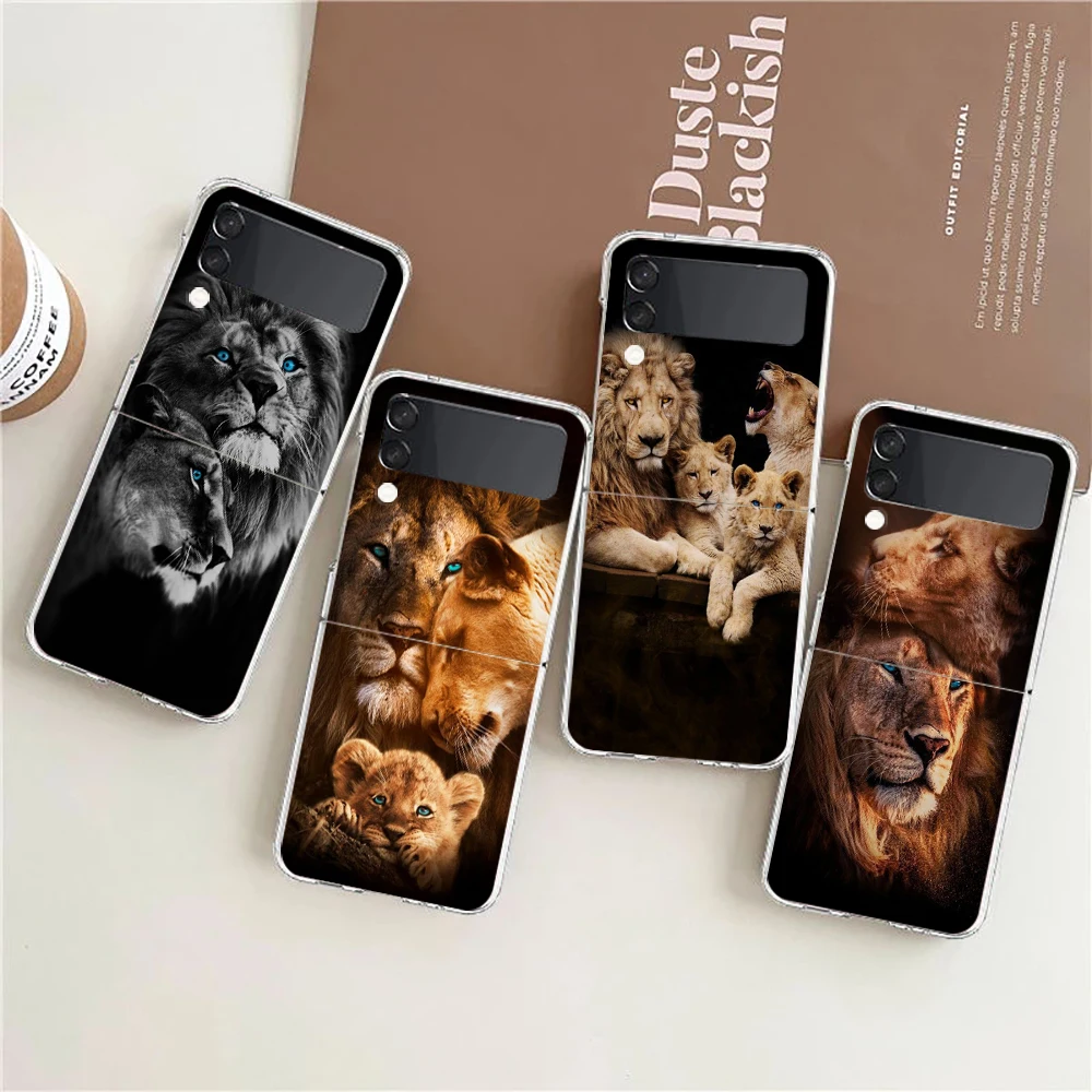 Lion Alpha Male Cub Hard PC Phone Case For Samsung Galaxy Z Flip 6 5 4 Transparent Cover For Galaxy Z Flip3 Foldable Shockproof