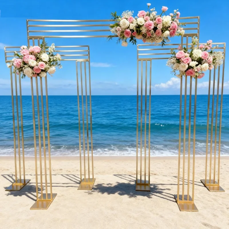 

2.2m, 3Pcs Shiny Gold-Plated Square Screen Backdrop Shelf, Wedding Arch, Geometric Flower, Door Stand, Artificial Flor,
