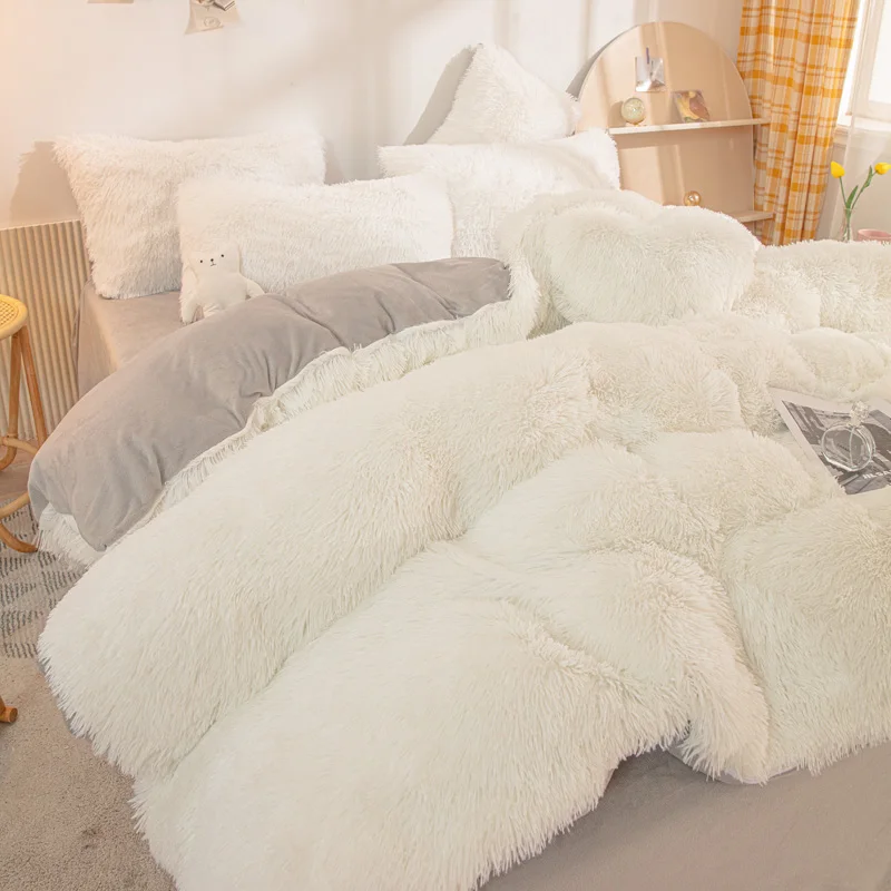 Furry Bedding Set Luxury Coral Fleece Princess Mink Velvet Warm Quilt Duvet Cover Set Bed Blanket Bedroom Comforter Bedding Sets