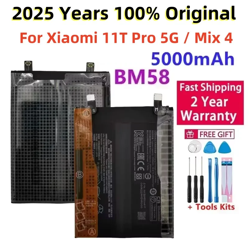 2024 Years 100% Original New High Quality For Xiaomi 11T Pro 5G Mix 4 Mix4 Battery 5000mAh BM58 Cellphone Replacement Batteries