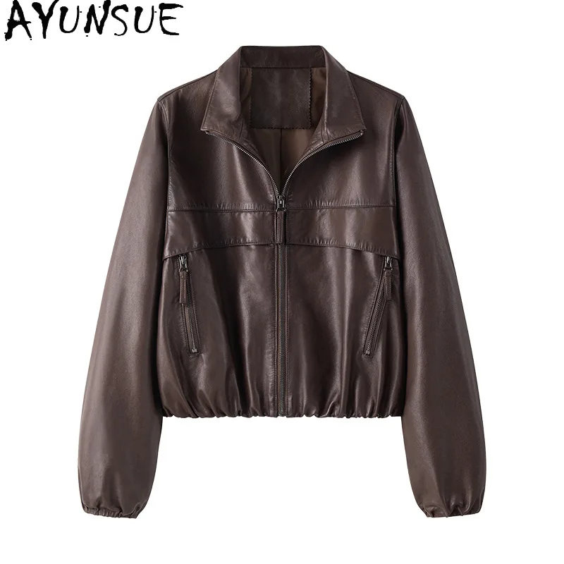 AYUNSUE 100% 羊革本革ジャケット女性 2025 ハイエンドレディースコート春秋服植物なめしジャケタクーロ