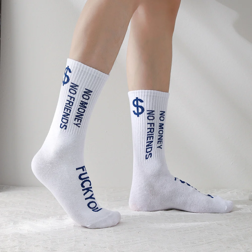 5 Pairs Men Socks Long Socks Black White Middle Sport Socks Street Style Soft Breathable Cotton Casual Socks