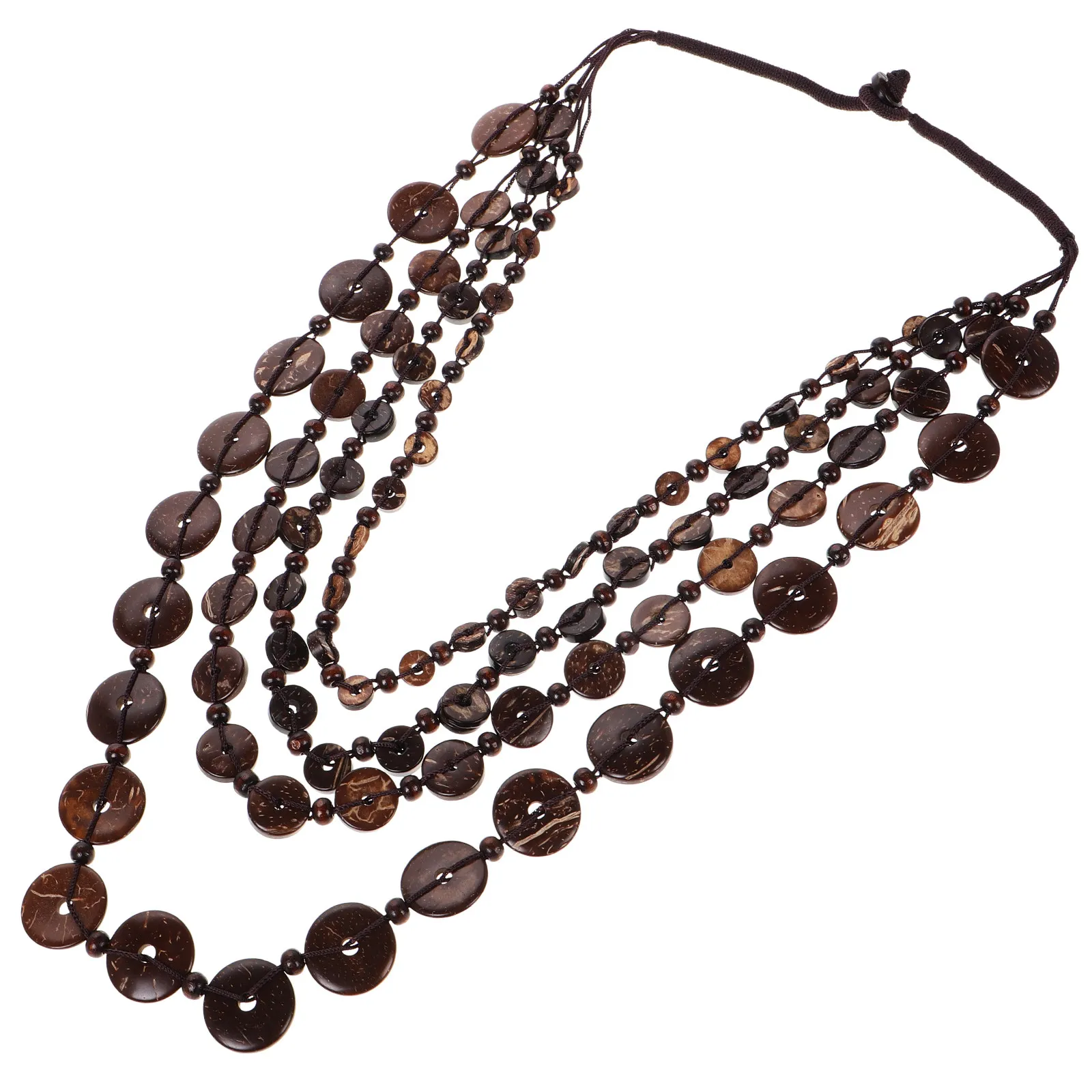 

Coconut Shell Wooden Bead Necklace for Women Handmade Bib Necklace Natural Brown Multi Layer Boho Statement