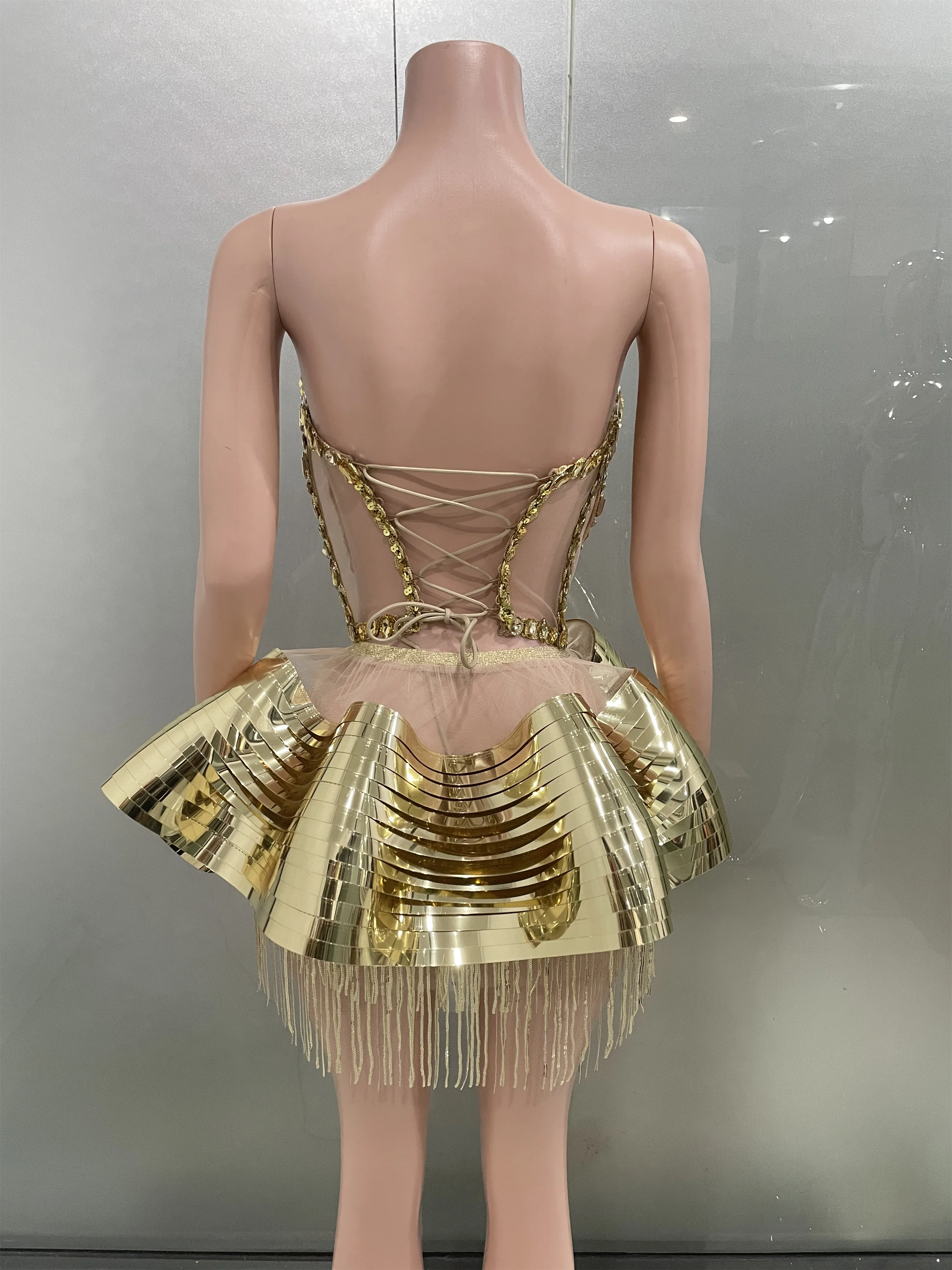 ผู้หญิงประกายไรน์สโตนทองเลื่อม 2 ชิ้นชุดสั้นเซ็กซี่การแสดงบนเวทีเครื่องแต่งกายงานพรอมปาร์ตี้ฉลองวันเกิดชุด