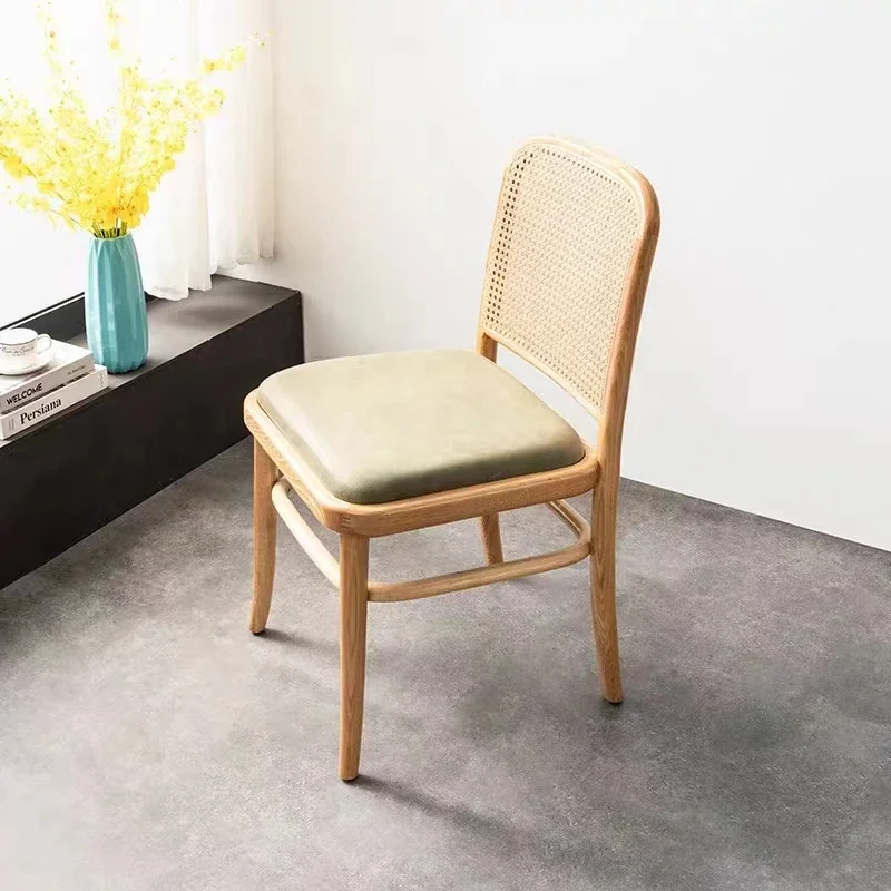 Customize Modern restaurant dining furniture solid wood frame rattan back soft leather Seat cushion Dining Chair