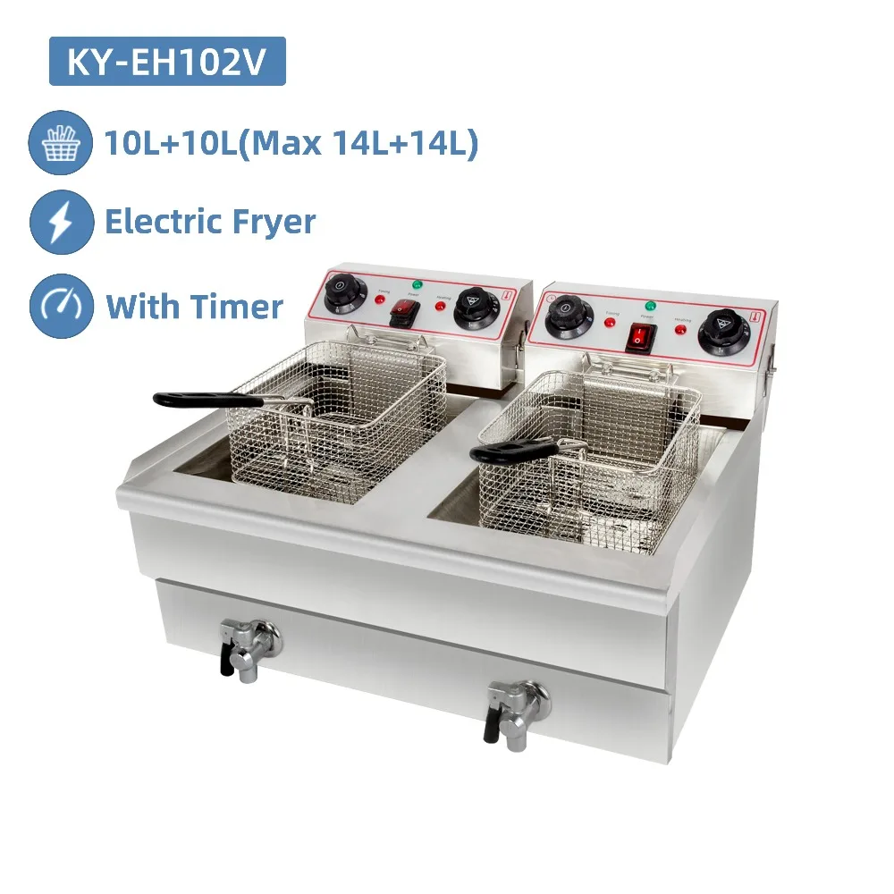Commercial Chicken and Chips Fryer Machine Restaurant Stainless Steel Double Electric Deep Fryers Restaurant Kitchen Equipment