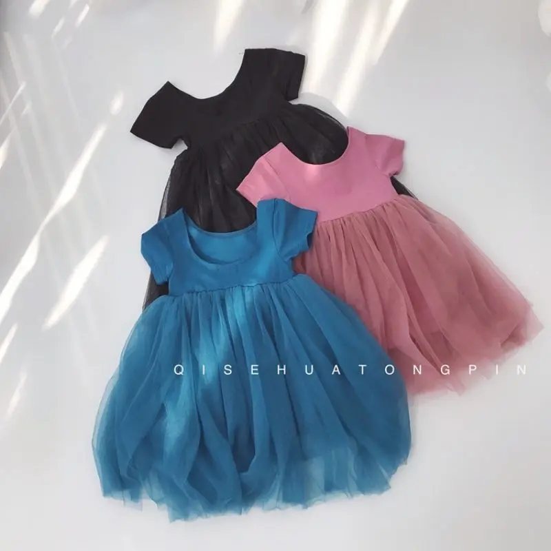 French Style Ballet Tutu Dress Girl Kids Casual Short Sleeve Elegant Princess Party Girls Tulle Dress