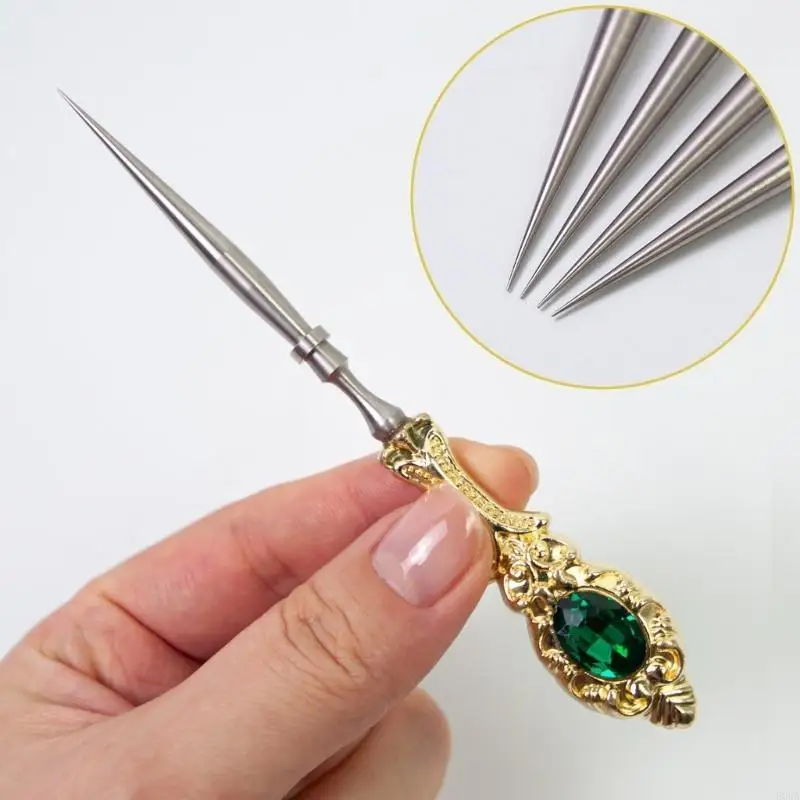 خرامة خياطة فولاذية بمقبض مريح أداة خياطة جلدية للحرف الجلدية #4