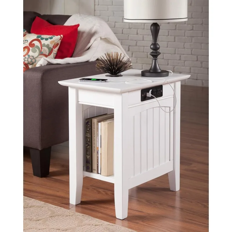 AFI Nantucket Chair Side Table with Built-in Charger in White