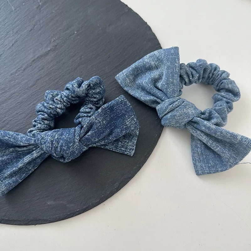 Scrunchies jeans simples para mulheres, laços de cabelo, bandana vintage, suporte de rabo de cavalo, elástico, elásticos, acessórios de cabelo, novos