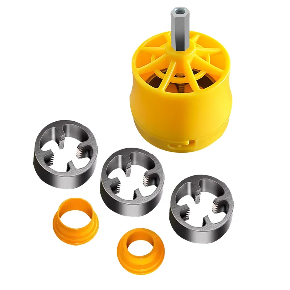 Home Improvement Plumbing Projects Yellow Pipe Threader Kit Smooth Cutting Tool Electric Pipe Threader Three Thread Sizes