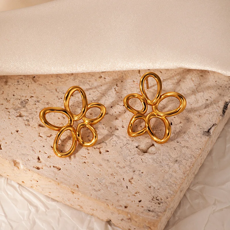 Stainless Steel Hollow Flower Stud Earrings For Women Trend Minimalist Floral Earring Daily Wear Jewelry Birthday Gift Party