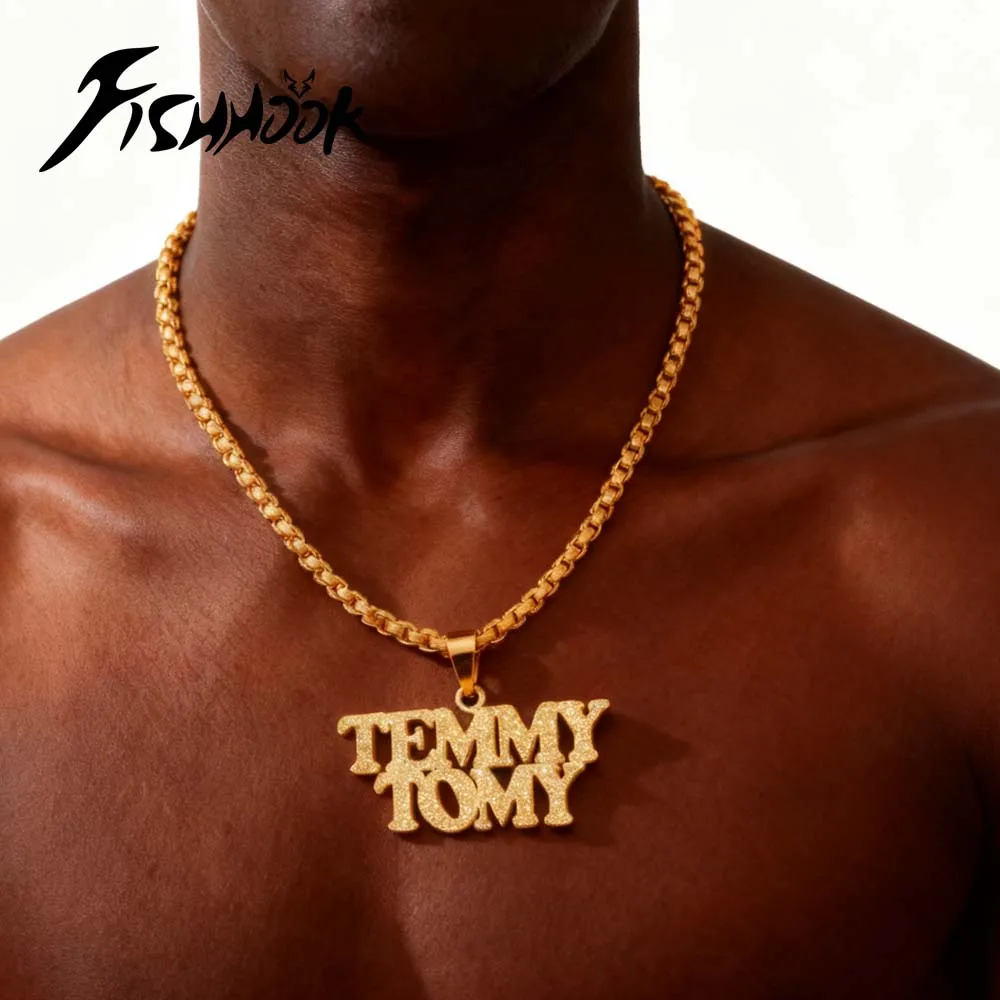 Collar grande Bling Color dorado Hip Pop Rock nombre personalizado colgante personalizado regalo para mujeres hombres negros papá cadena acero inoxidable