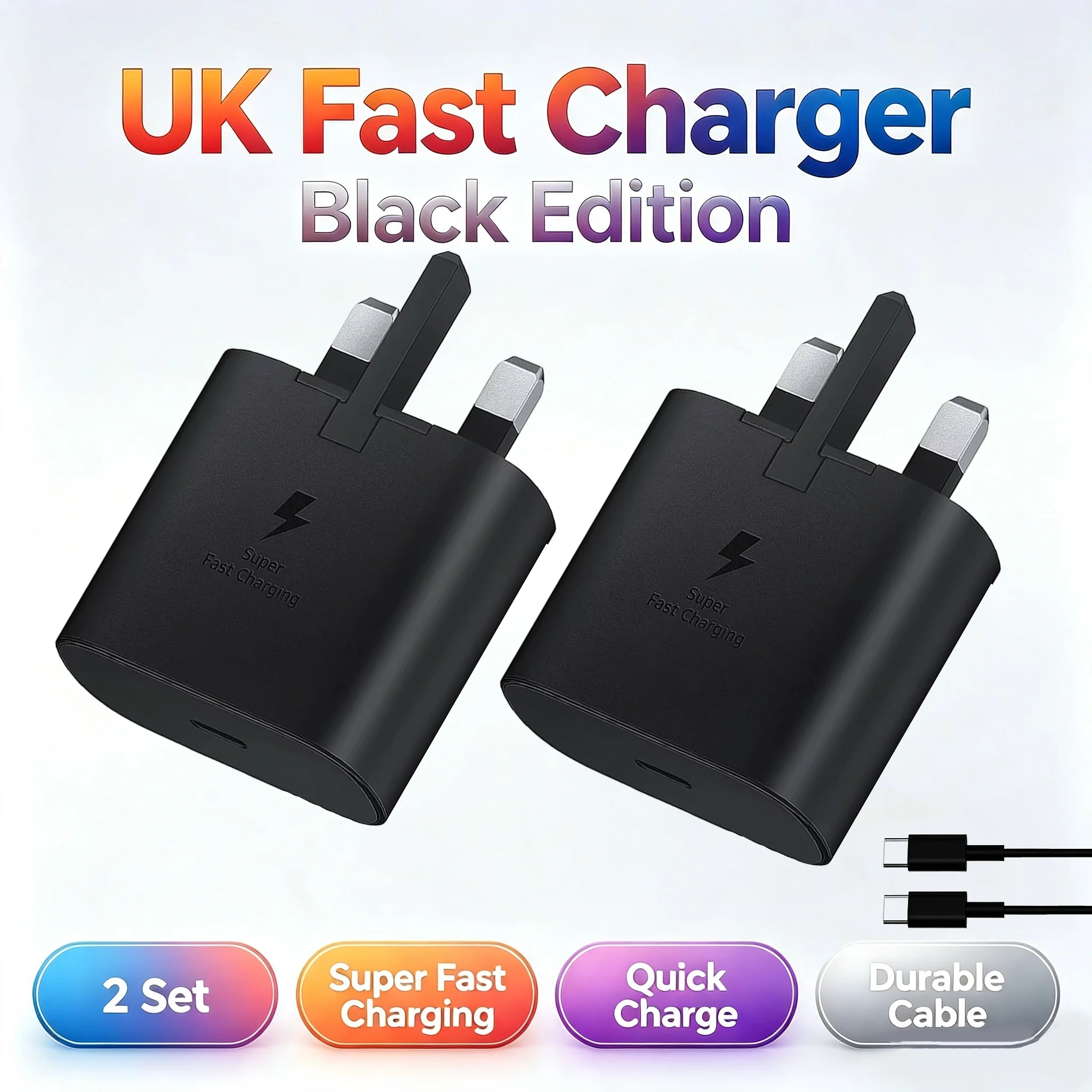 British standard charger  2PACK Fast Charger,Charger Plug and Cable 1M USBC to Type C Charging Lead for Galaxy  for Samsung