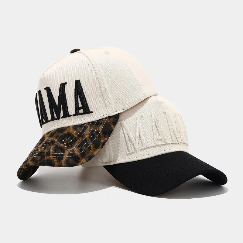 New Fashion MAMA 3d Embroidery Stitching Leopard Leaf Baseball Cap Outdoor Casual Sunshade Adjustable Sports Hat for Women