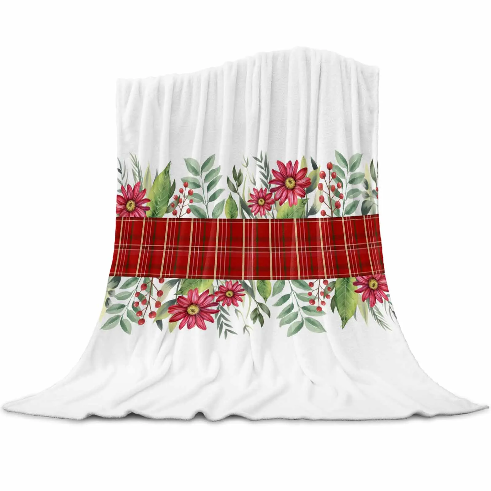 

Christmas Pastoral Berry Plaid Throws Blankets for Sofa Bed Winter Soft Plush Warm Family Friends Holiday Gifts