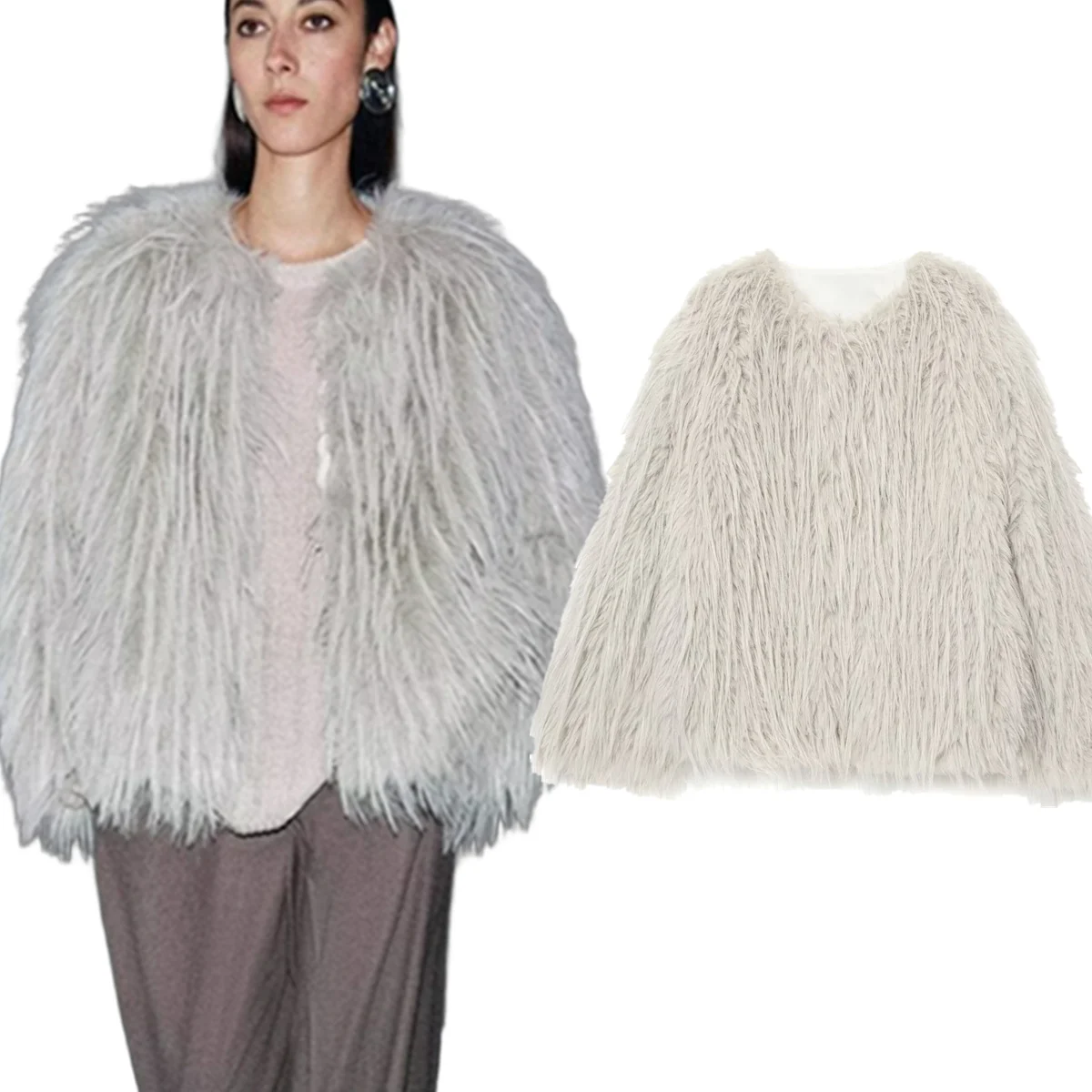 

Maxdutti British Fashion Women's Faux Fur Coat Party Elegant Light Gray Minimalist Jacket Winter Women's Jacket Woman Clothes To