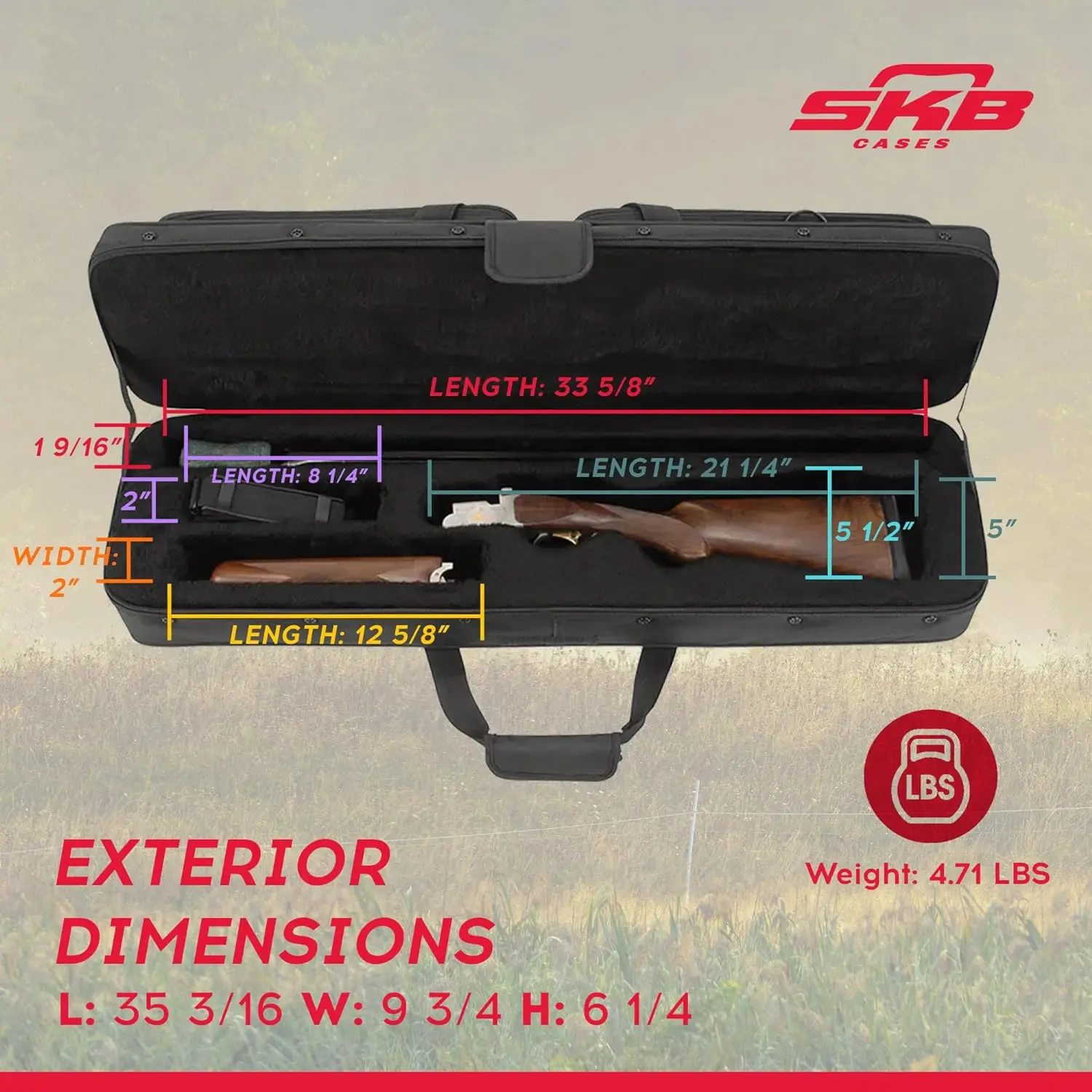 Casos SKB-Robusto Caso Shotgun Viagem, Exterior e Espuma Rígida, Interior Híbrido, Breakdown, 2 Barris Externos, 33,75"