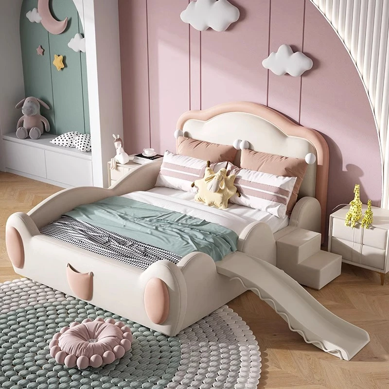 

180x200cm bedroom Bed Princess Cartoon with Guardrail Slide Modern cute kids play on the slide Single bed queen home furniture